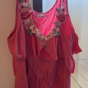 3xl Plus Size Pink Floral Embroidered Women's Top